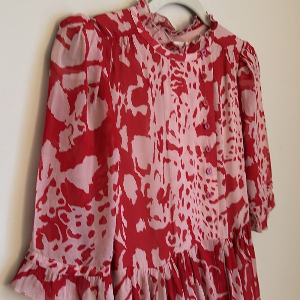 BA&SH Balearic Asymmetrical Dress Ruffled collar in Bordeaux Size 4US/XS NWT - Picture 5 of 16